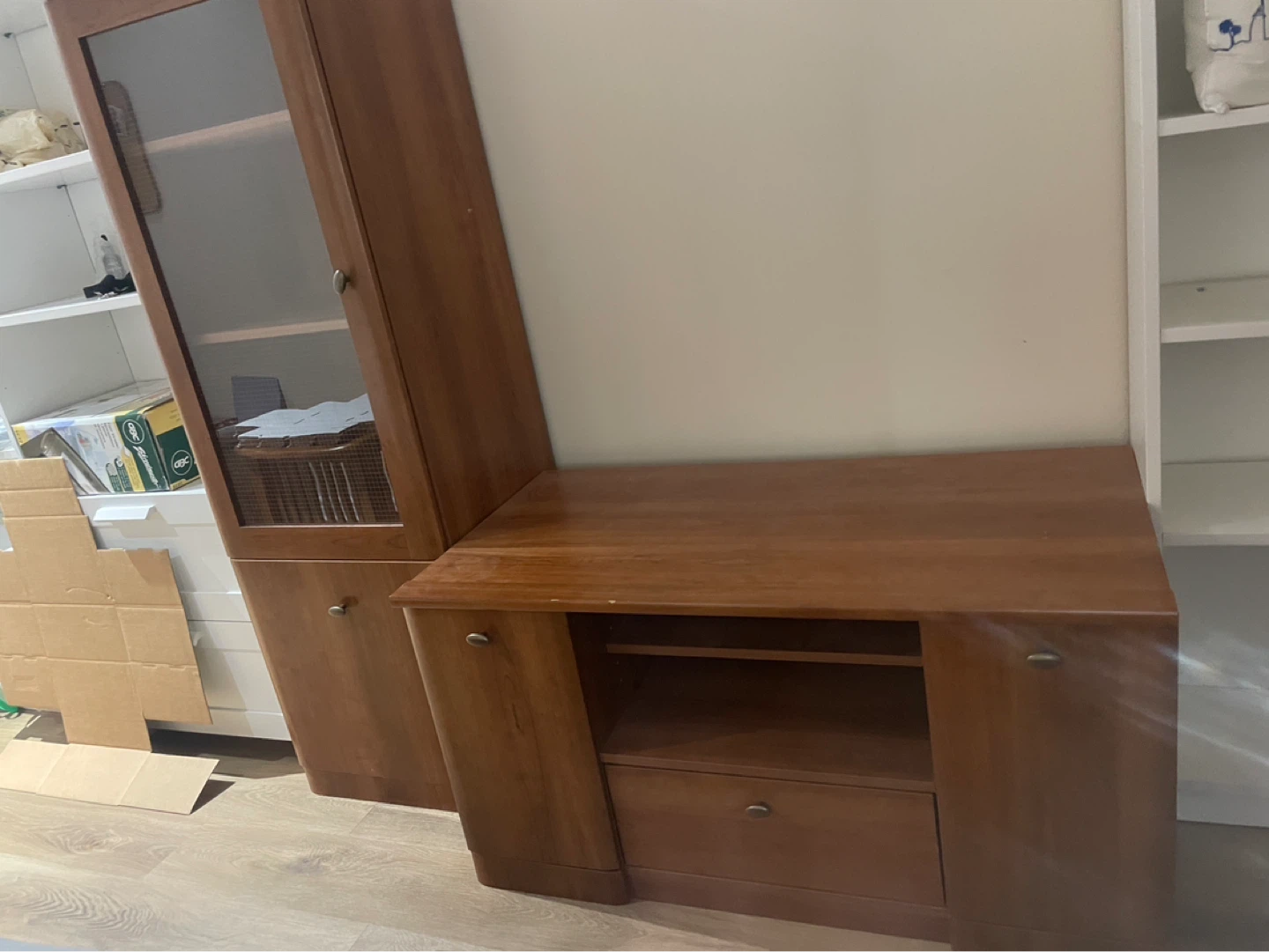Wooden TV Stand with Cabinet and Drawer - photo 4
