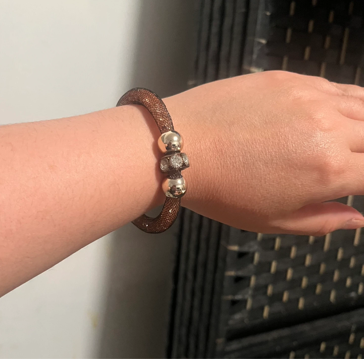 Sparkly Brown Mesh Bracelet with Charms