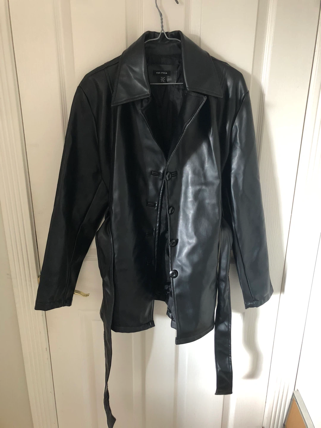 Mariposa Black Faux Leather Belted Jacket XL/TG