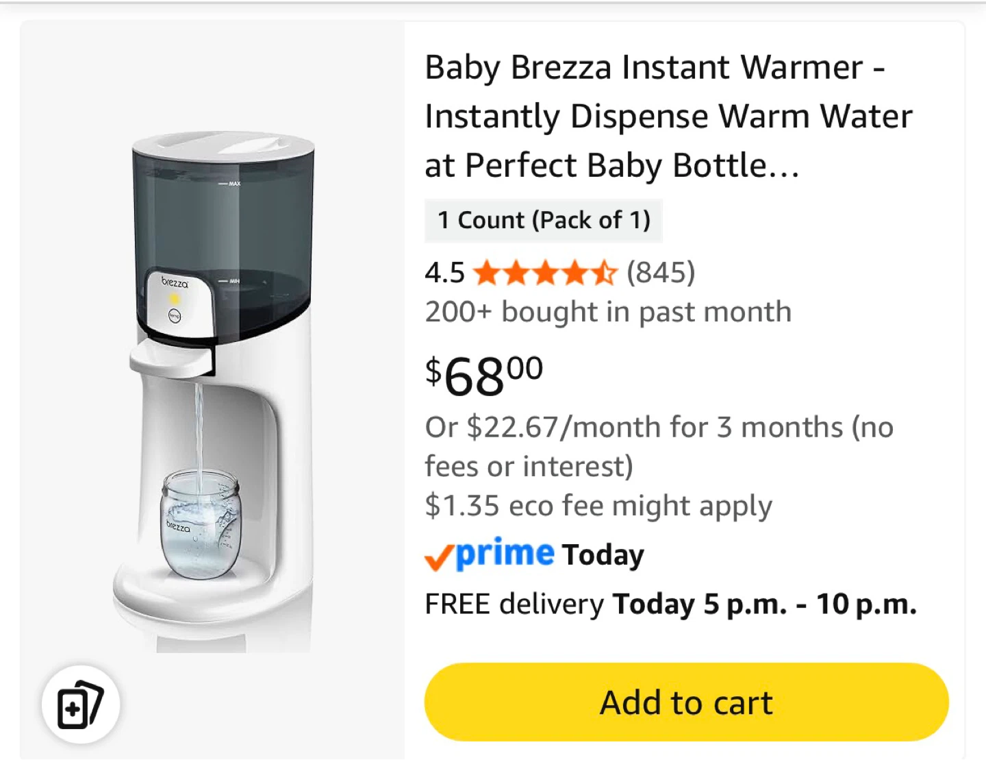 Baby Brezza Instant water Dispenser for formula