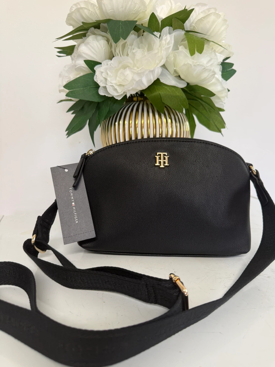 Tommy Hilfiger Black Pebble Grain Dome Crossbody Bag