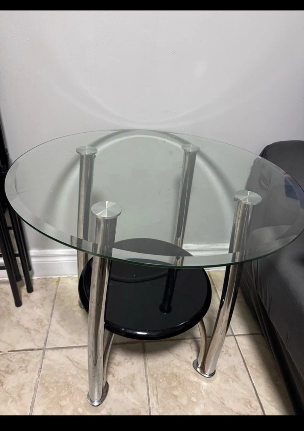 Glass and Chrome Round Side Table