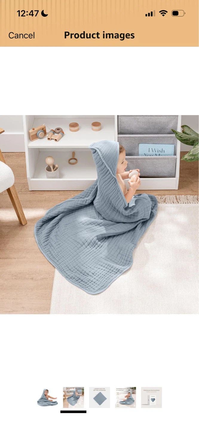 New-Comfycubs 2-Pack Blue Muslin Hooded 💯 % Cotton Towels