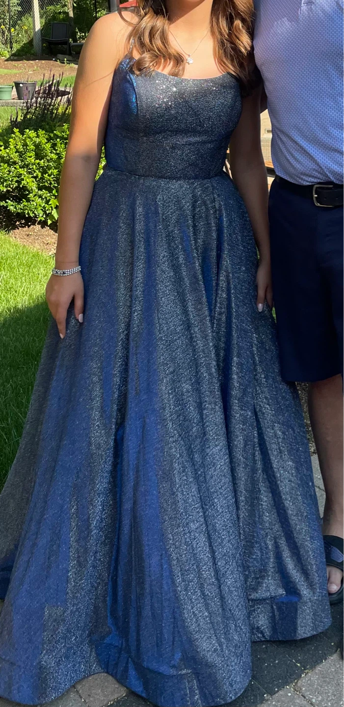 Blue Sparkly Strapless Formal Gown