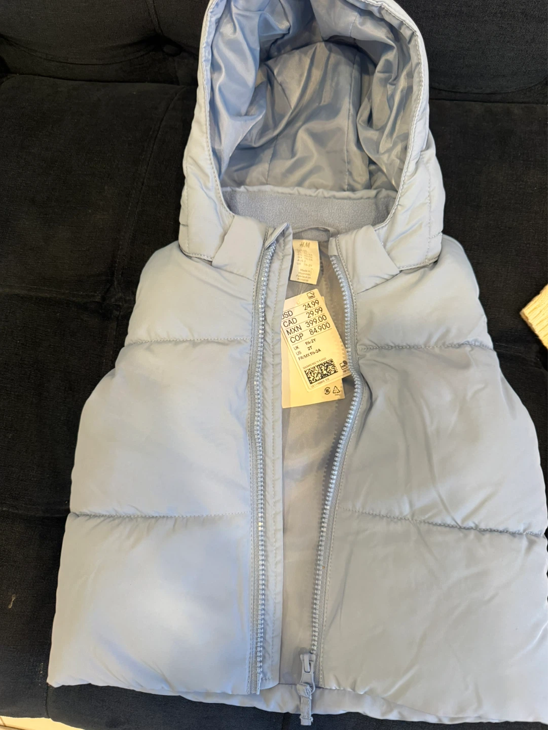 H&M Light Blue Puffer Vest Size 2T