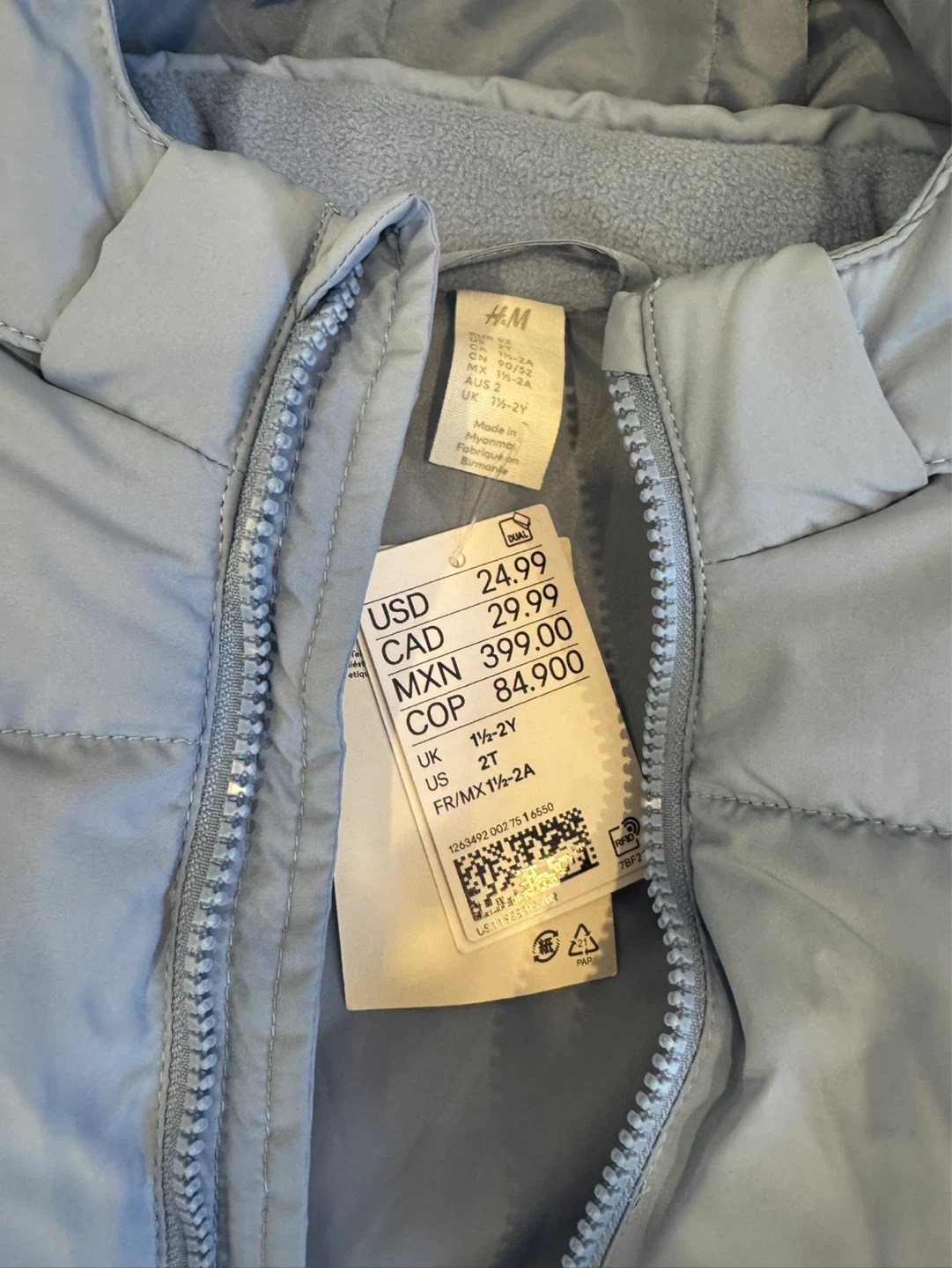 H&M Light Blue Puffer Vest Size 2T - photo 2