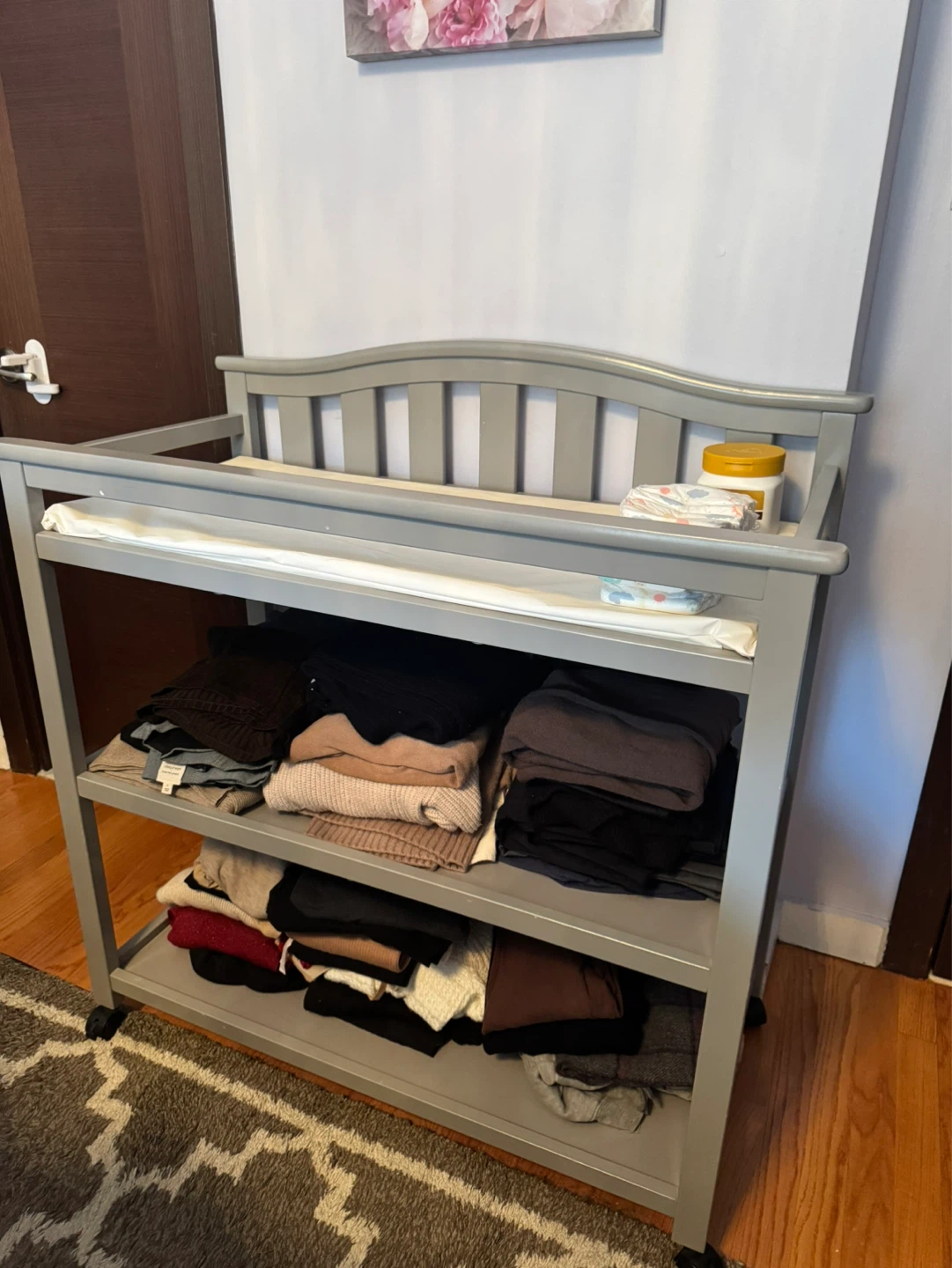 Grey Baby Changing Table with Storage Shelves