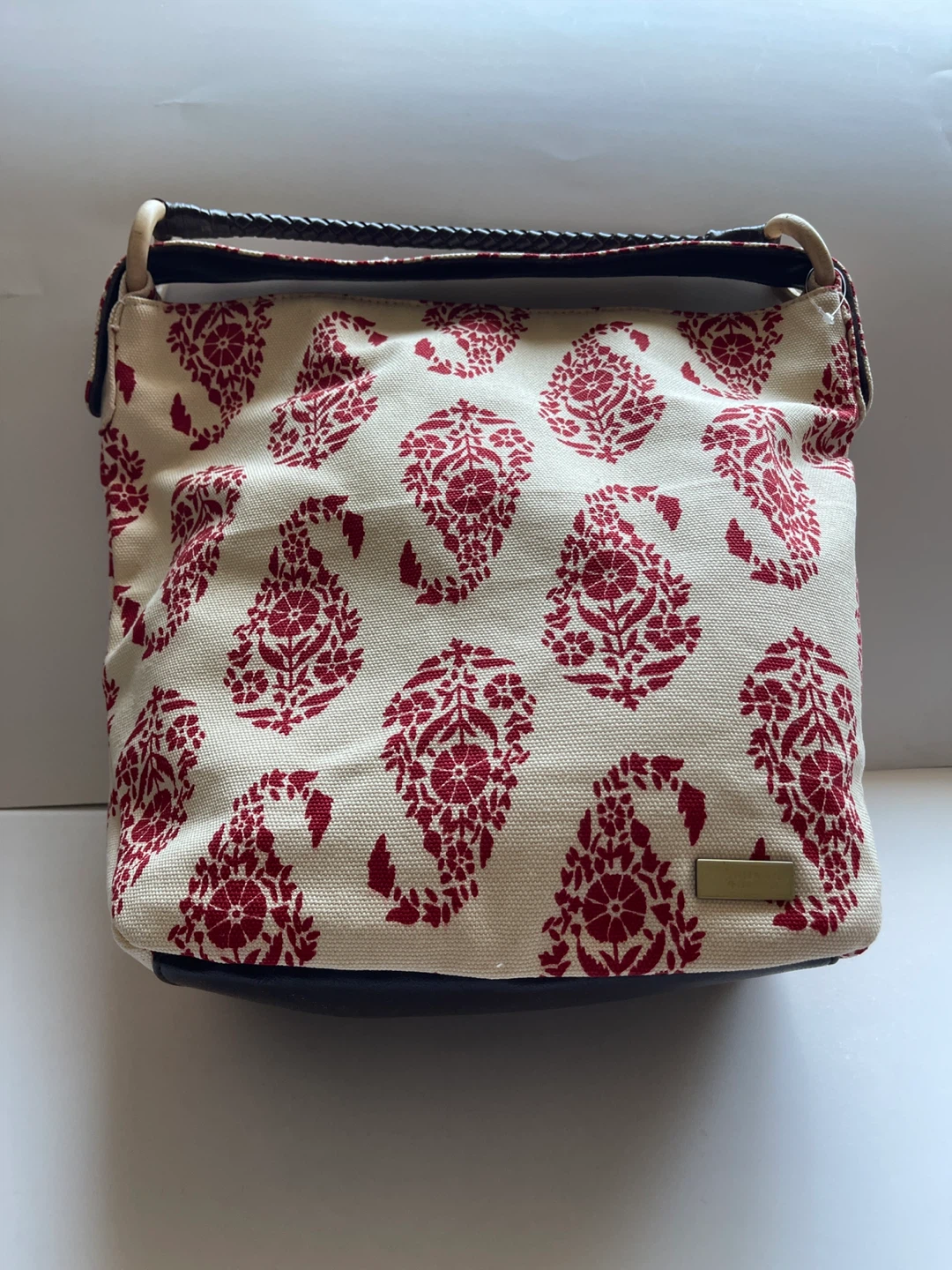 Cream and Red Paisley Hobo Bag