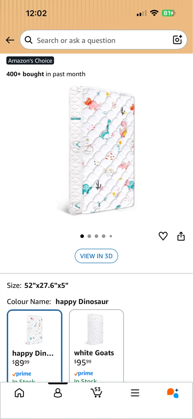 Happy Dinosaur Crib Mattress 52" x 27.6" x 5"