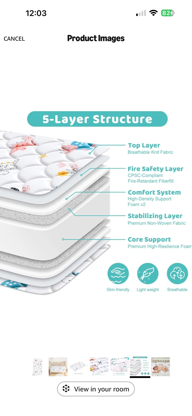 Happy Dinosaur Crib Mattress 52" x 27.6" x 5" - photo 3