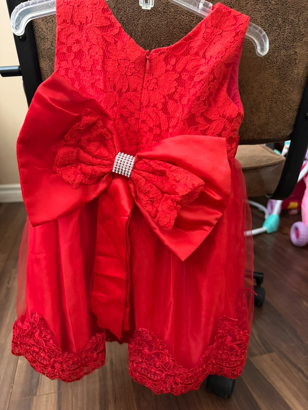 Girls Red Lace Dress with Bow and Headband - photo 2