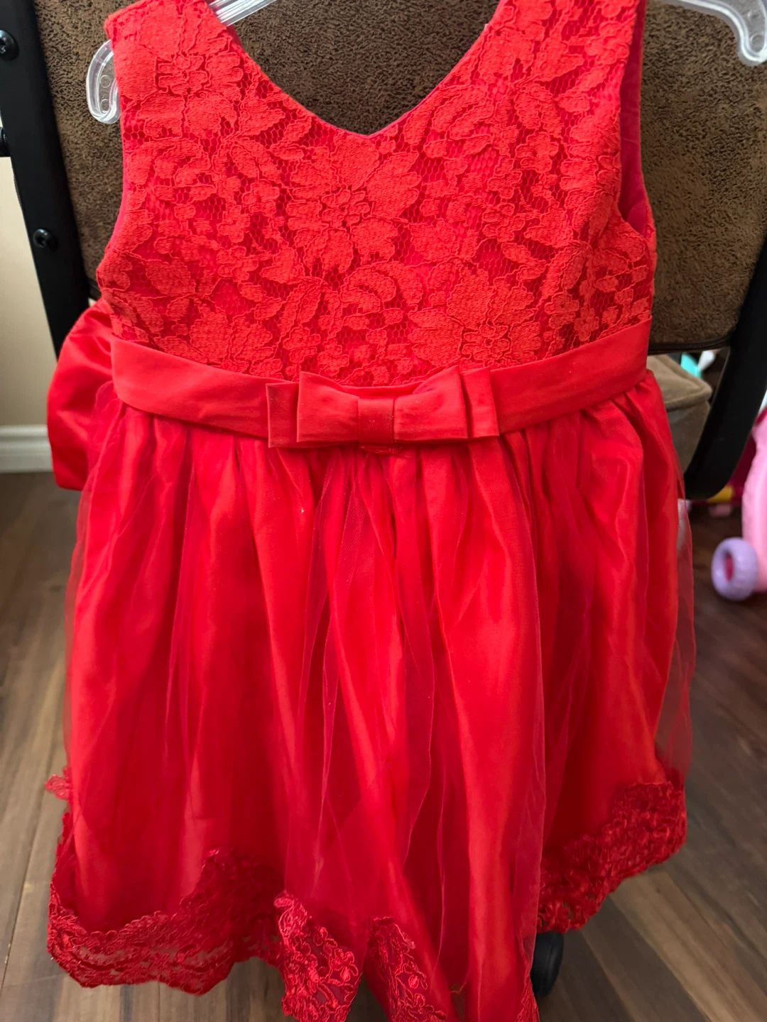 Girls Red Lace Dress with Bow and Headband