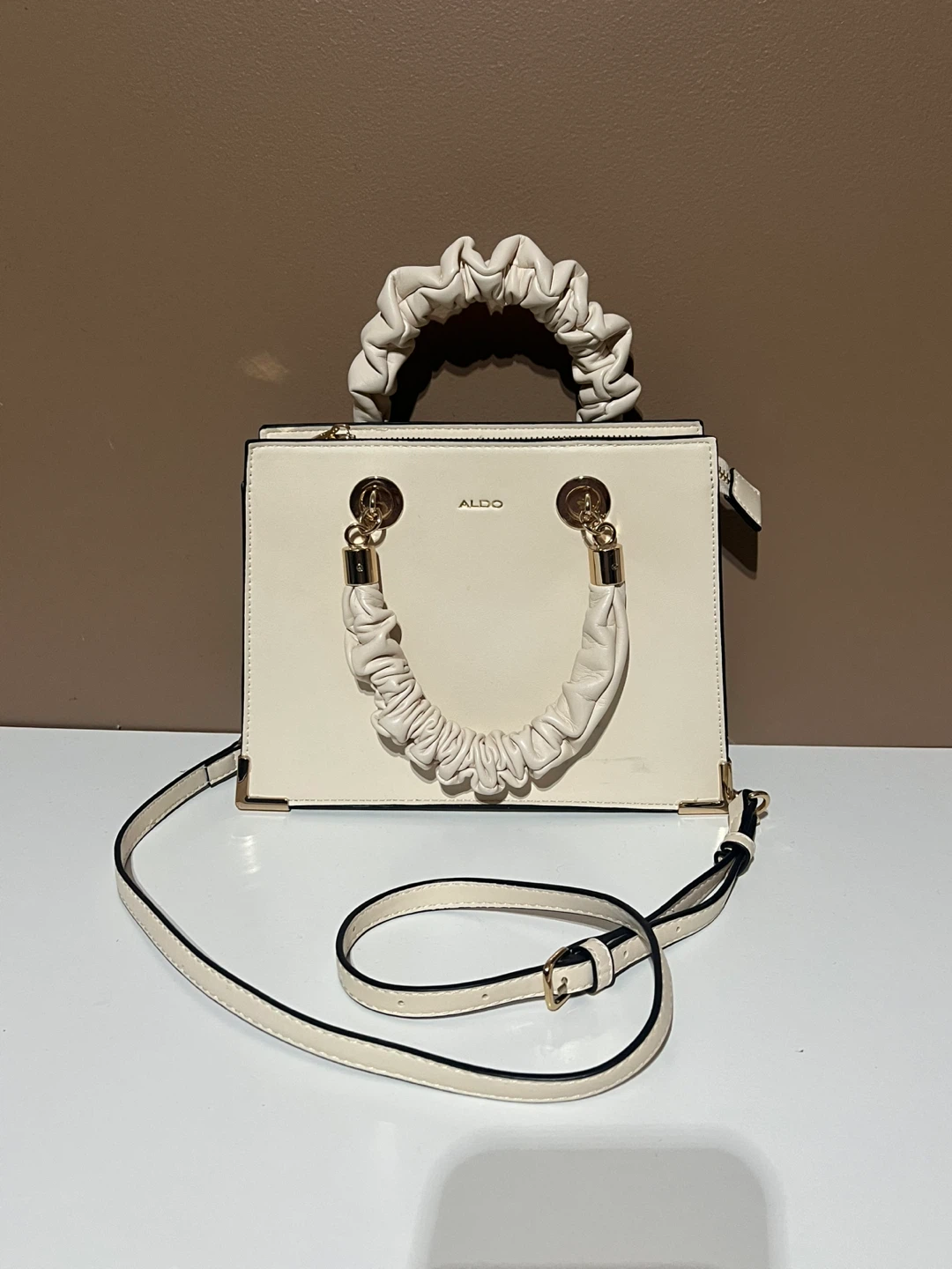 Aldo Cream Ruched Handle Top Handle Bag with Crossbody Strap - photo 3
