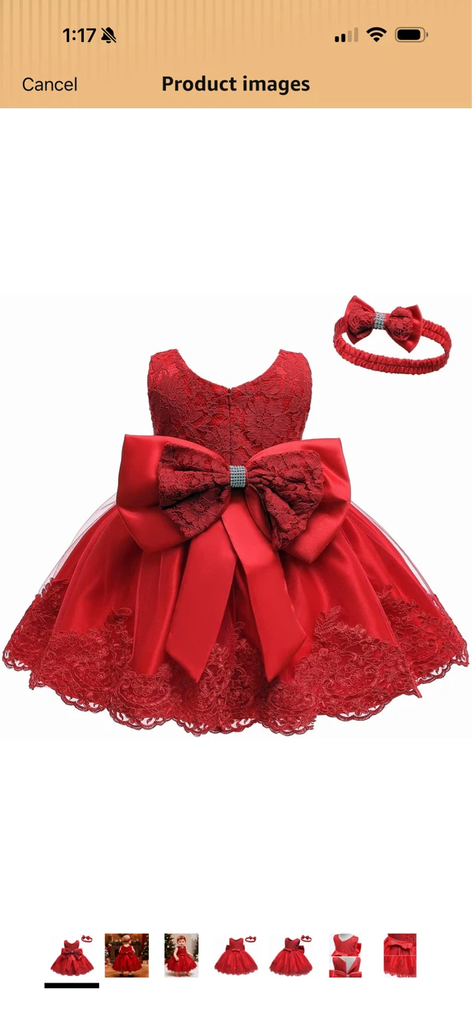 Girls Red Lace Dress with Bow and Headband - photo 3