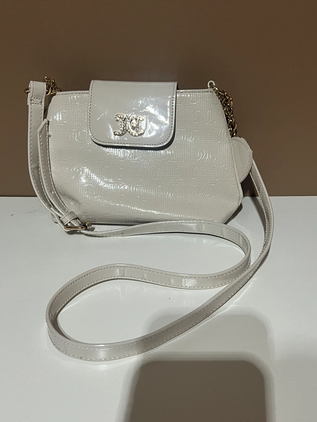 Juicy Couture Cream Patent Leather Shoulder Bag with Charm