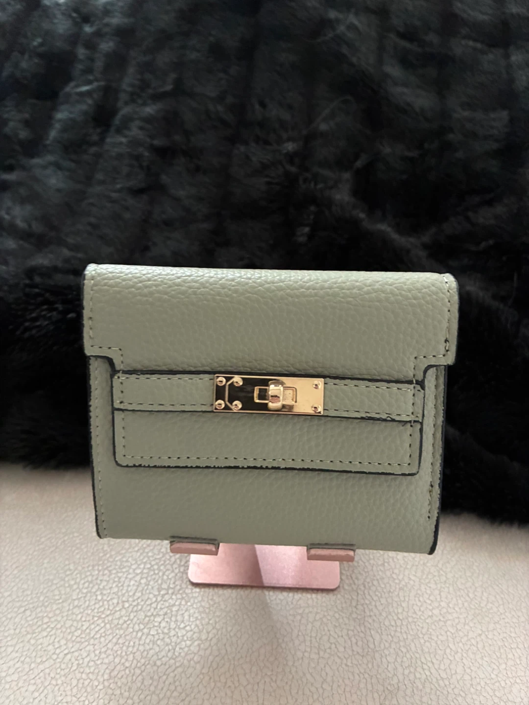 Mint Green Trifold Wallet with Gold Clasp