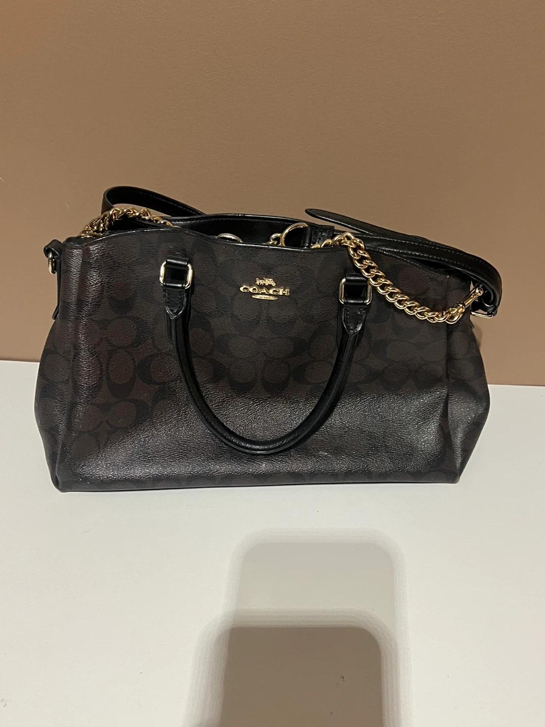 Coach Signature Pattern Satchel Handbag
