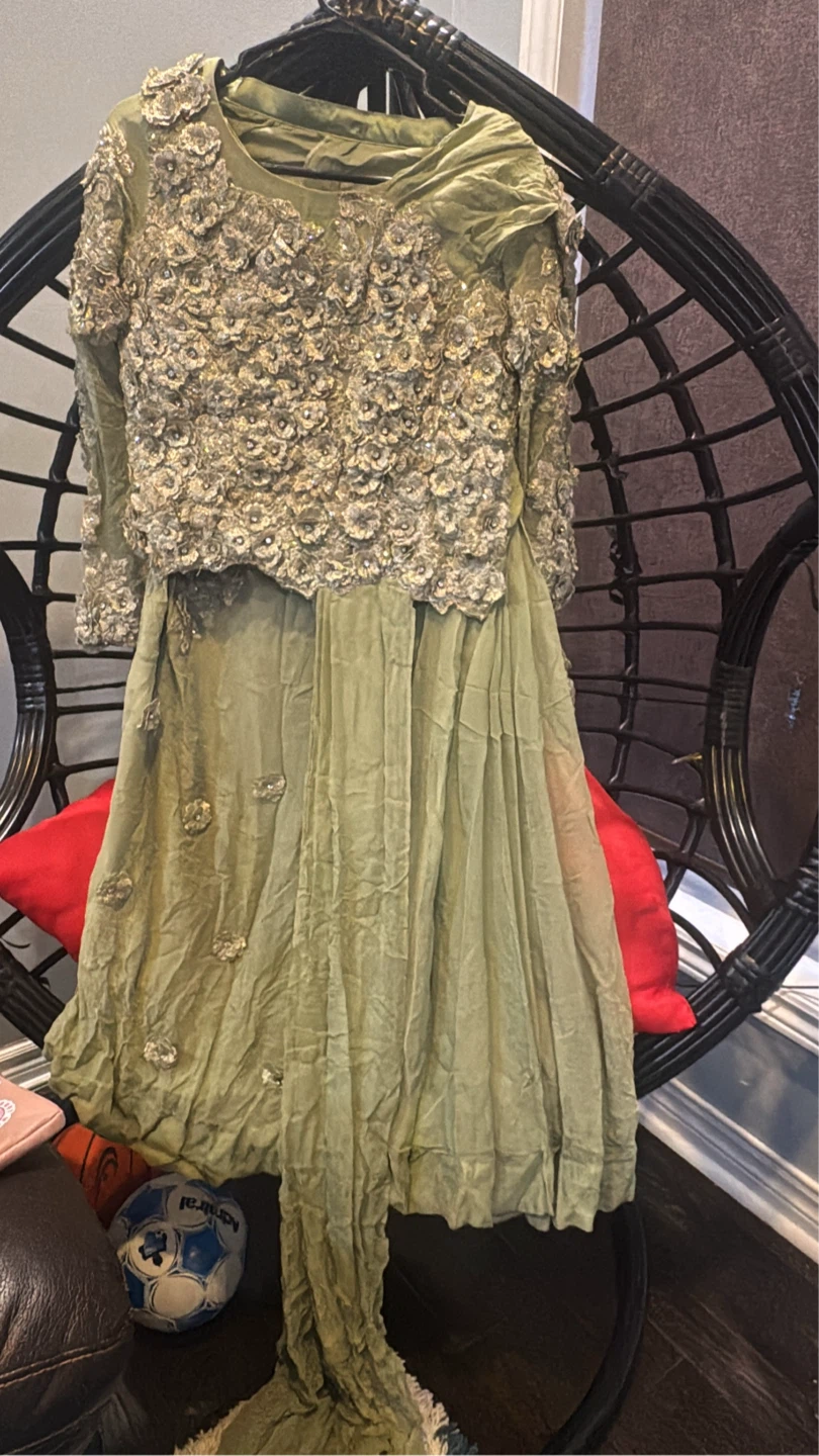 Green Embellished Sari with Floral Details
