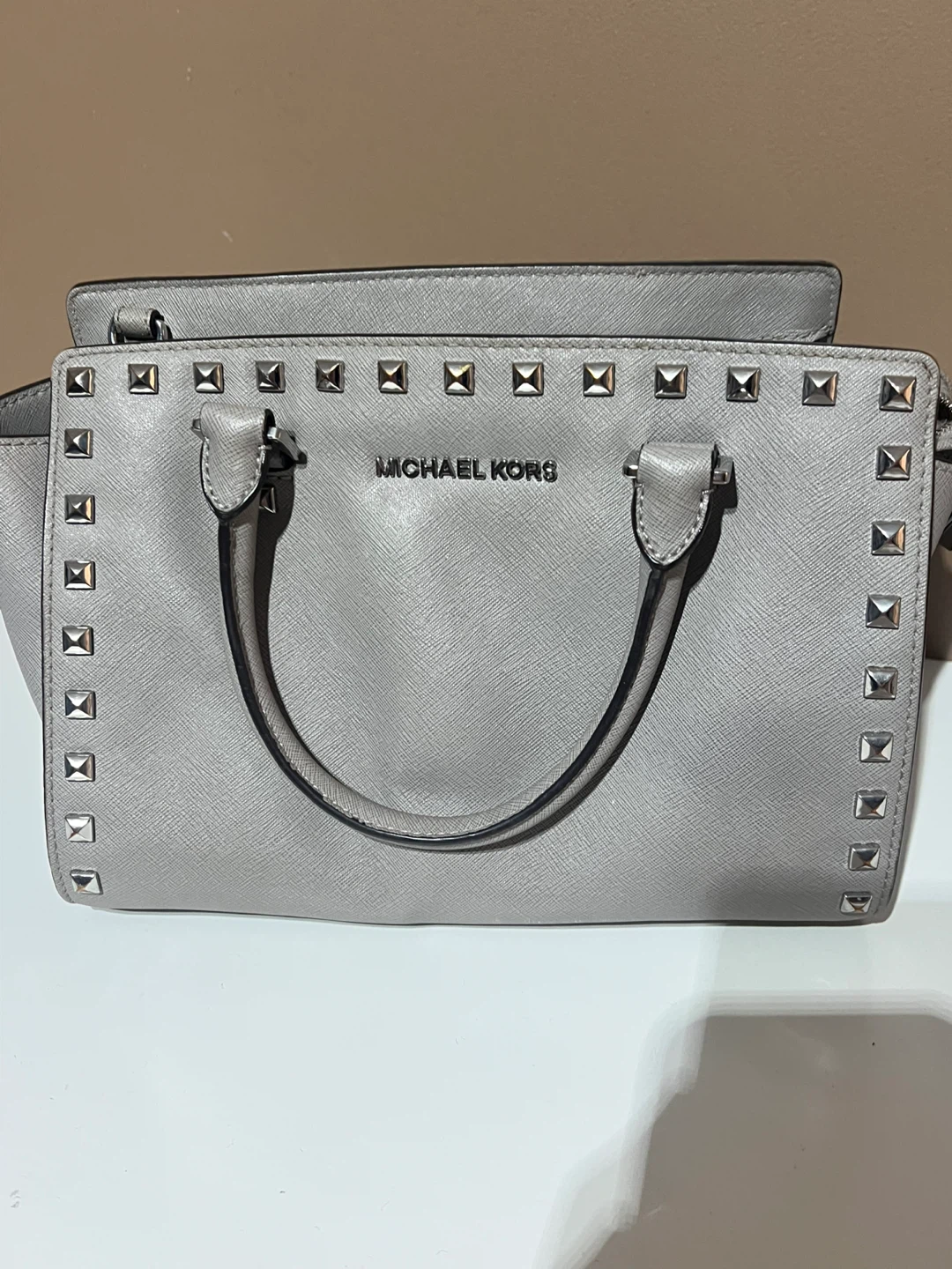Michael Kors Studded Satchel Handbag - Grey