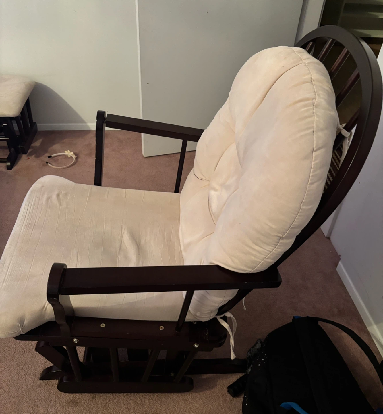 Glider Chair with Ottoman - Dark Wood and Cream