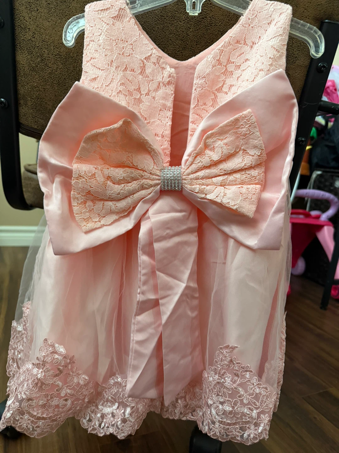 Pink Baby Dress with Lace and Bow - photo 3
