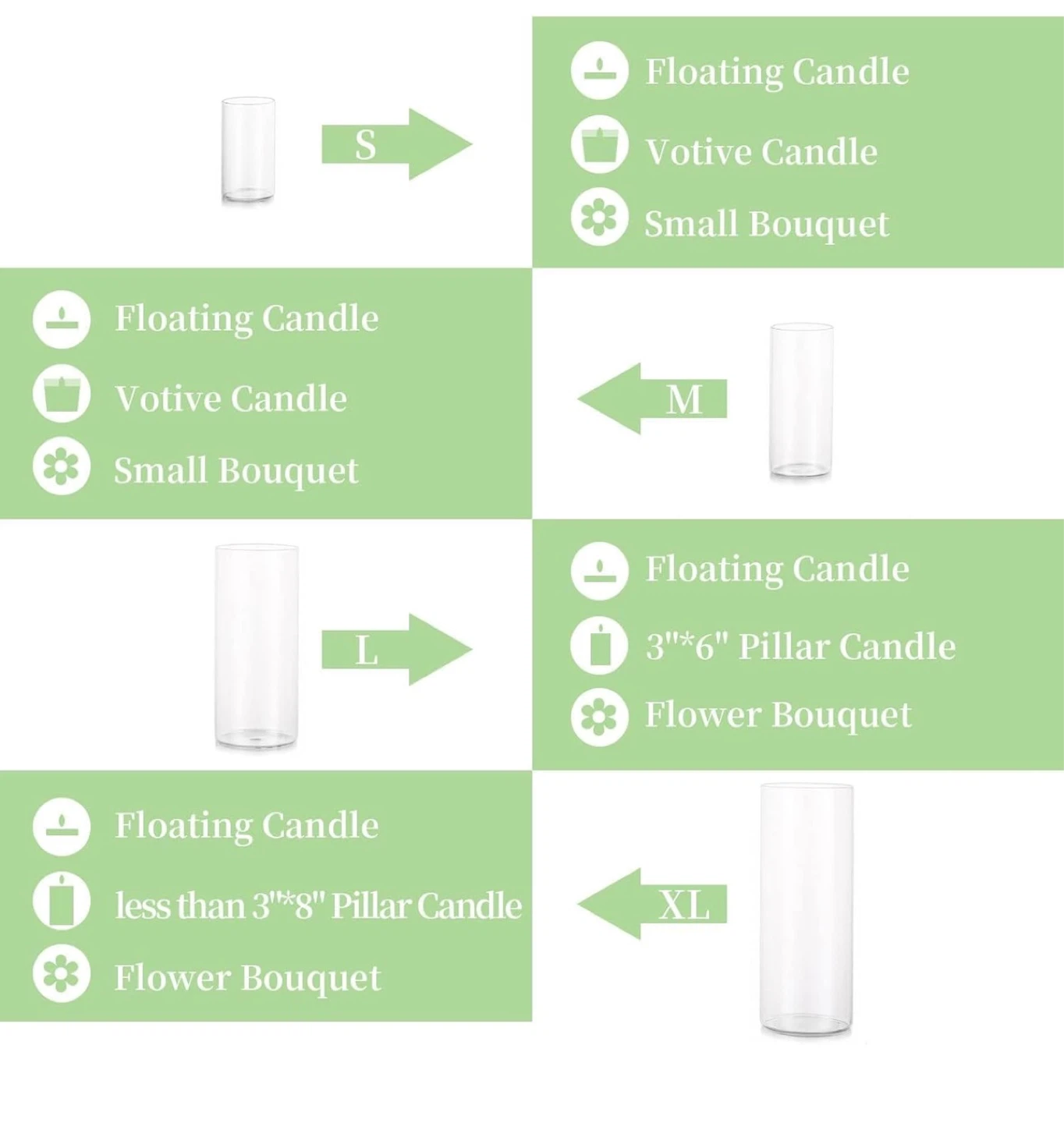30 Pcs Cylinder Vases Set S+M+L