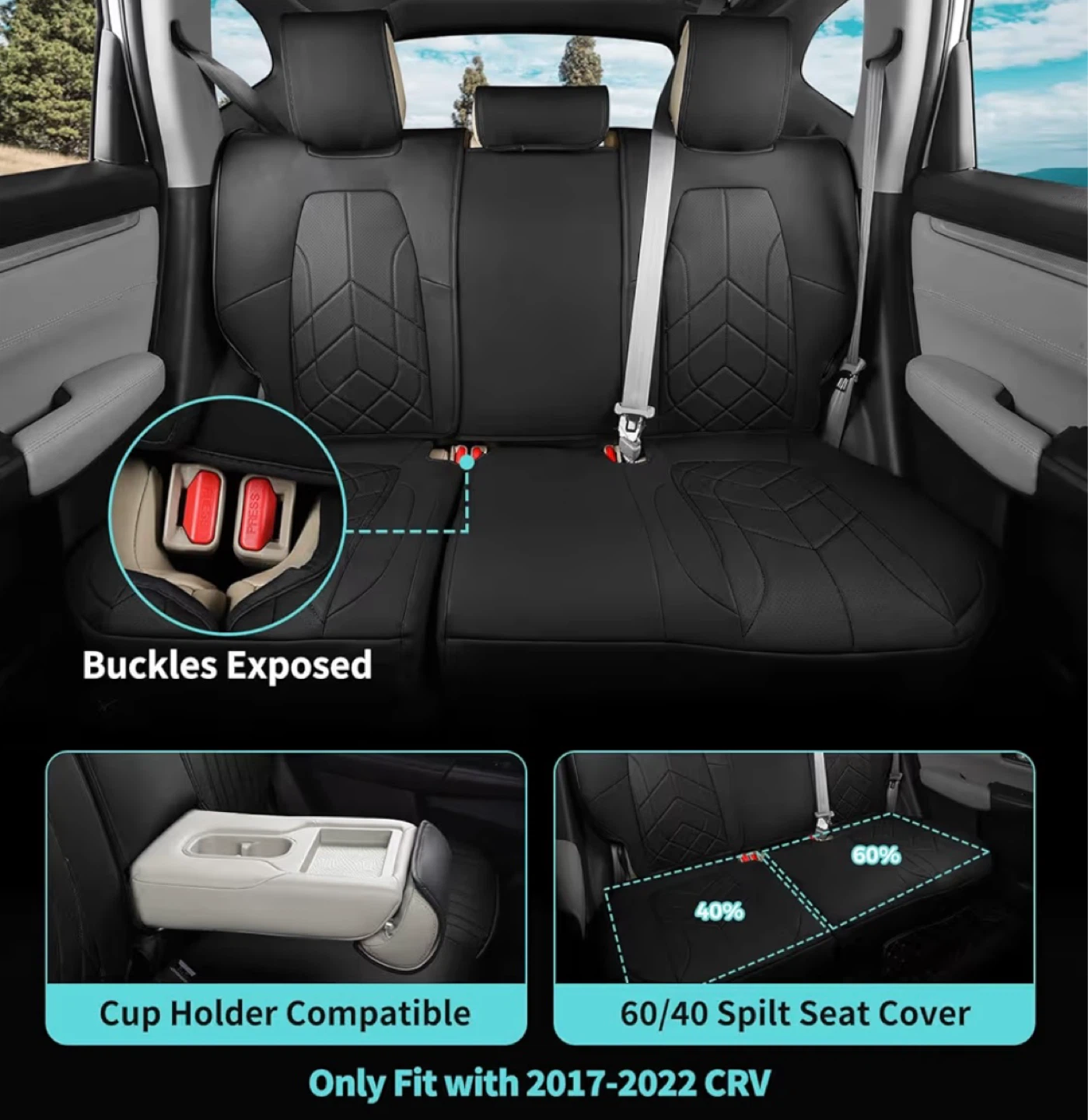 Black Car Seat Covers for Honda CR-V 2017-2022 - photo 5