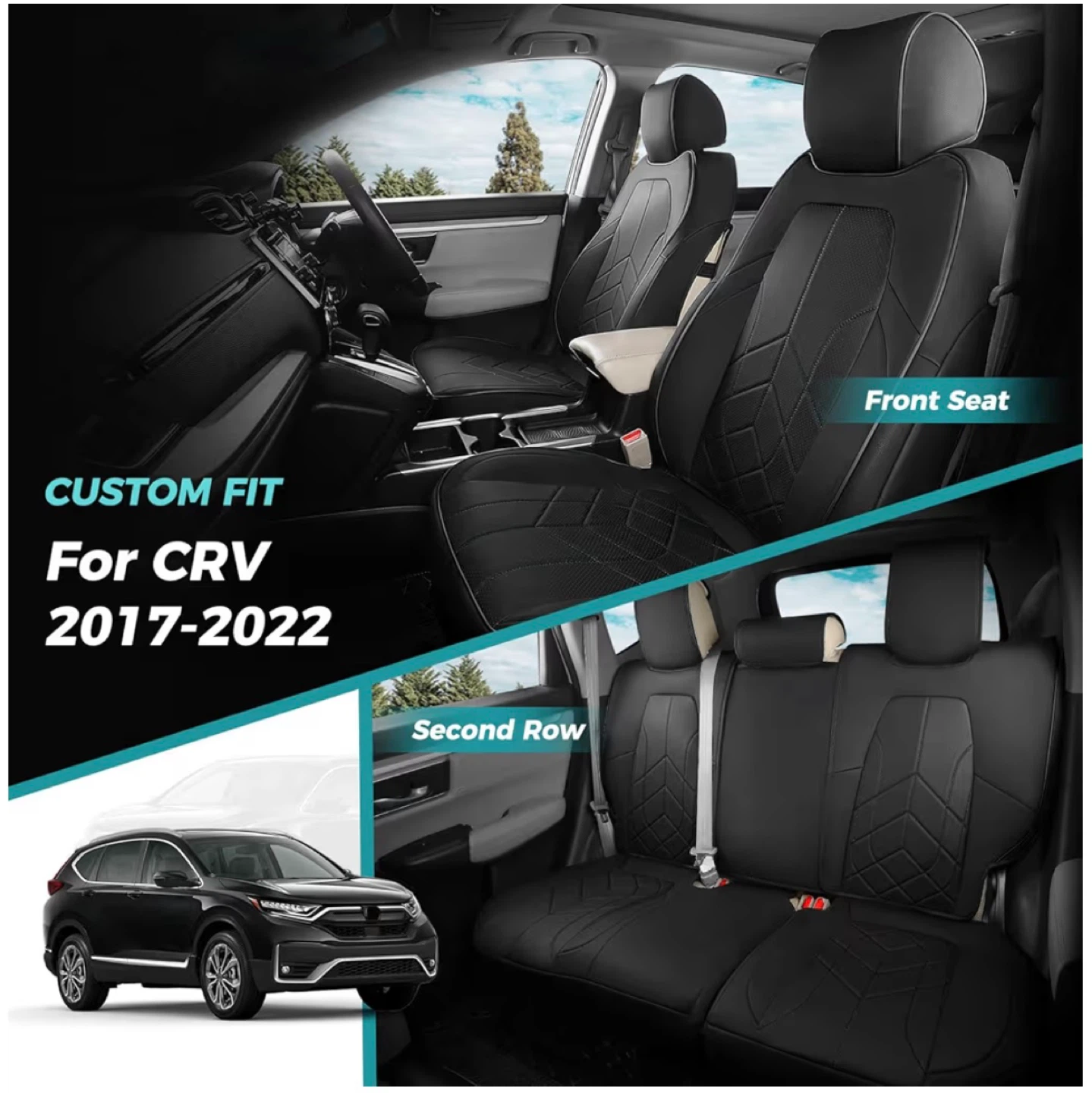 Black Car Seat Covers for Honda CR-V 2017-2022 - photo 2