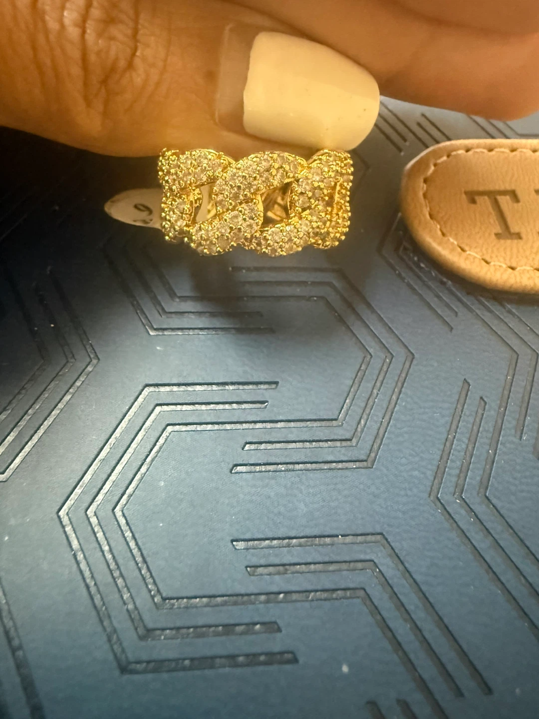 Gold Chain Link Ring with Crystals - Size 6