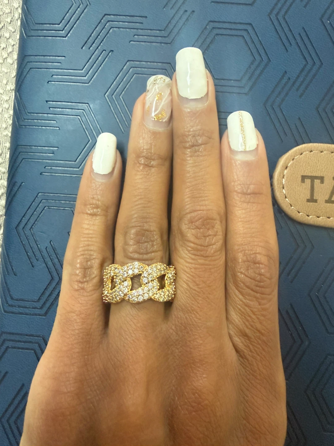 Gold Chain Link Ring with Crystals - Size 6 - photo 4
