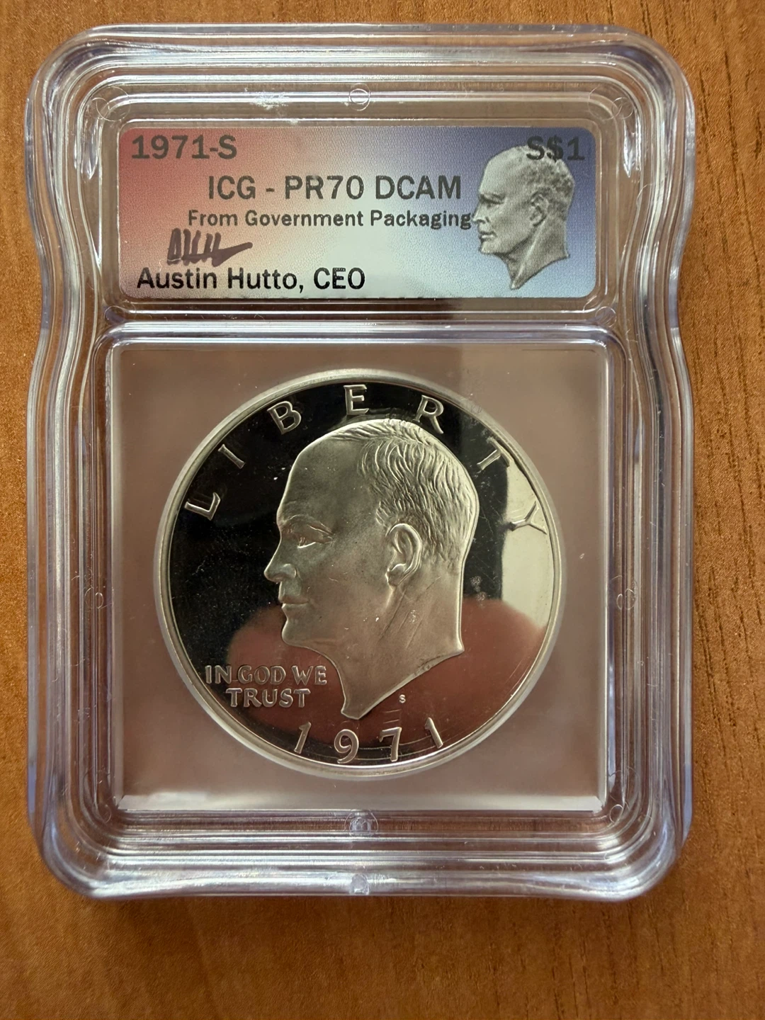 1971-S Eisenhower Dollar Coin - PR70 DCAM - Graded by ICG