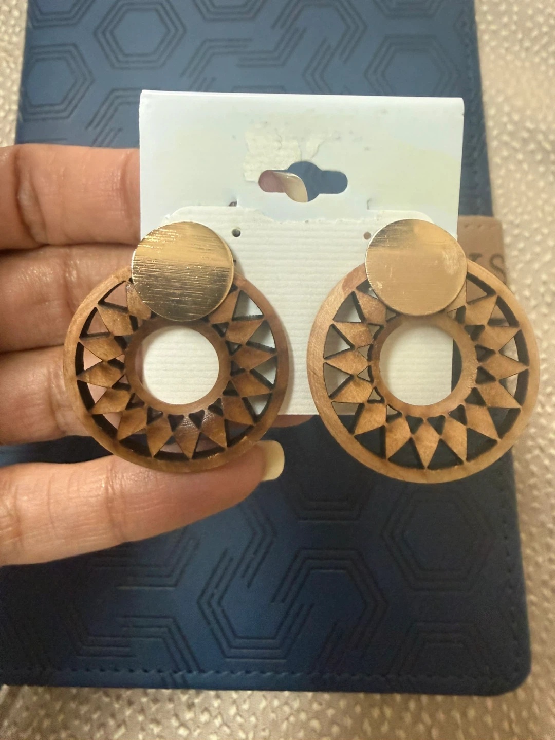 Wooden Hoop Earrings with Gold Tops