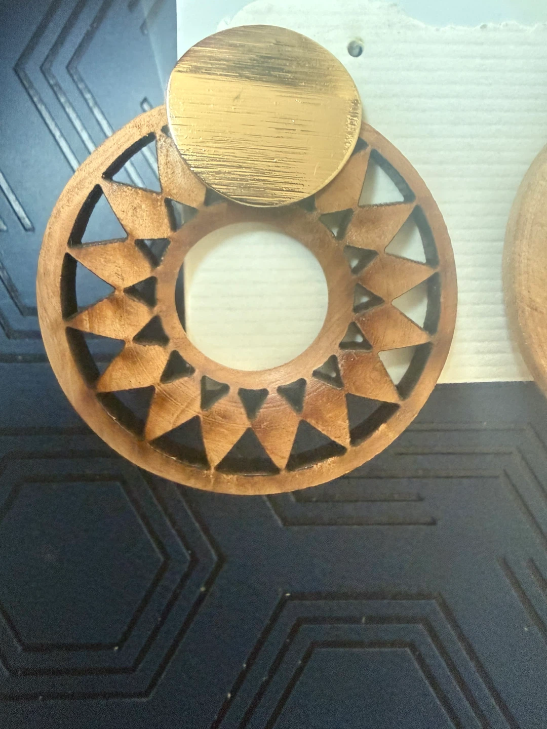 Wooden Hoop Earrings with Gold Tops - photo 3
