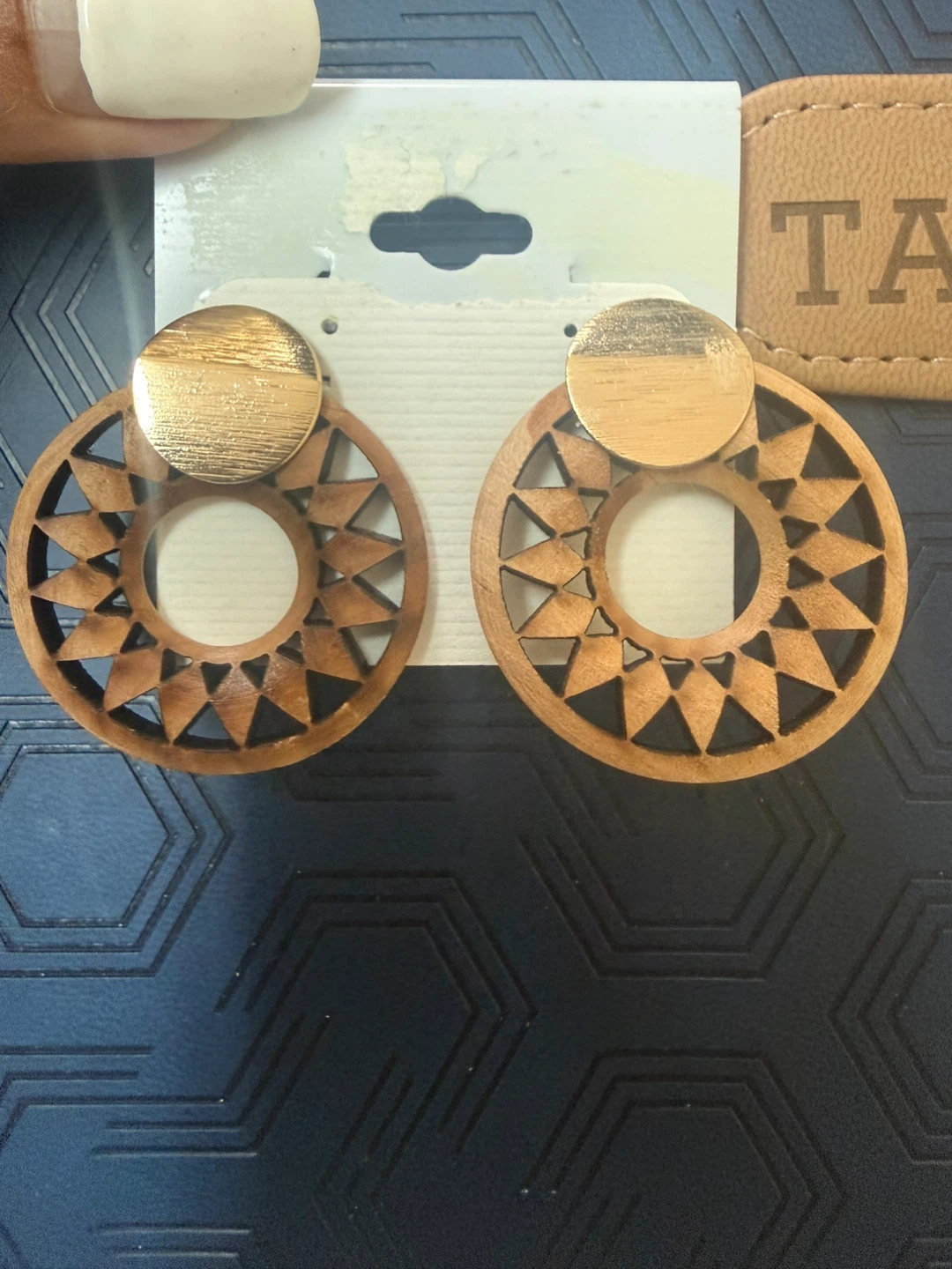 Wooden Hoop Earrings with Gold Tops - photo 2