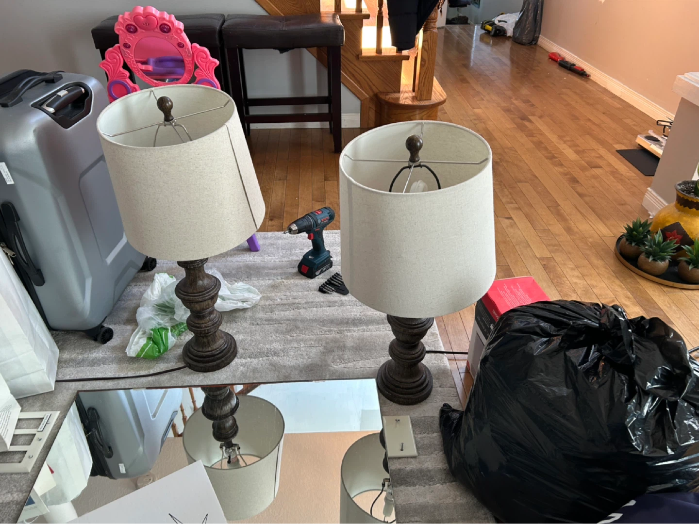 Set of 2 Table Lamps with Beige Fabric Shades