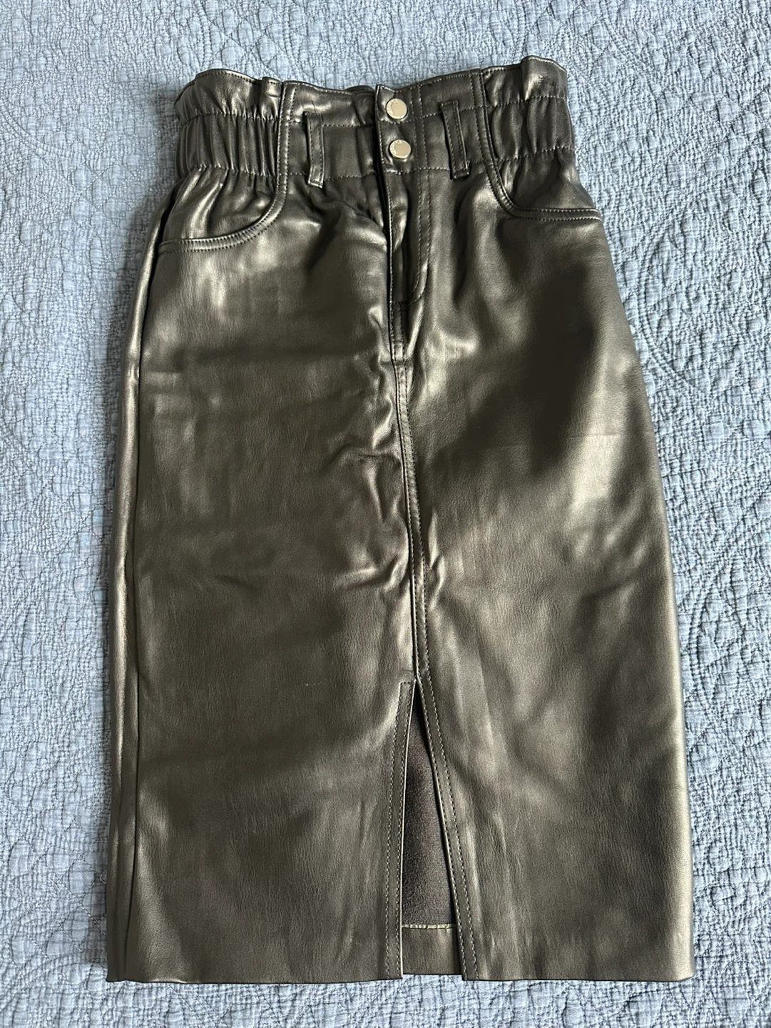 Black Faux Leather Waist Pencil Skirt - photo 2