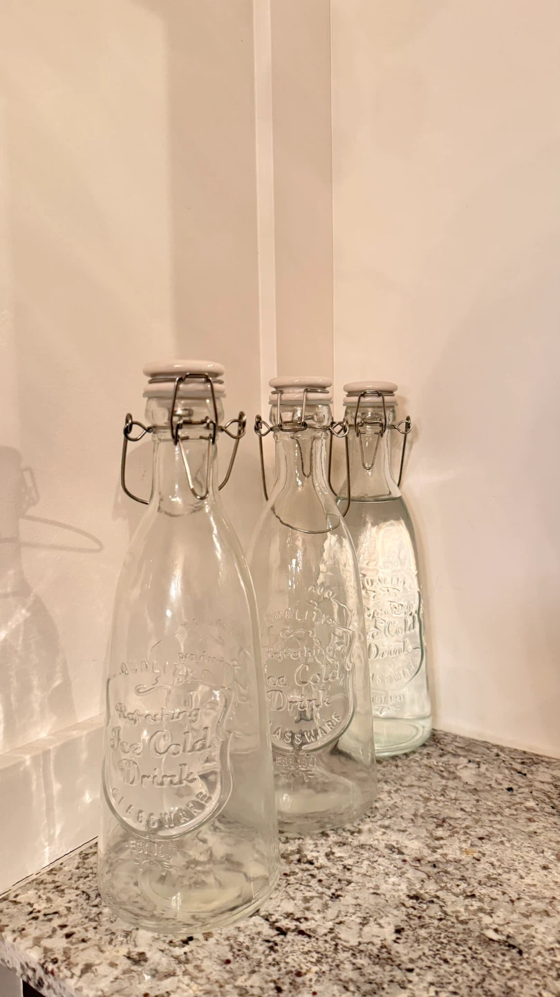 Set of 3 Vintage style Glass Swing Top Bottles