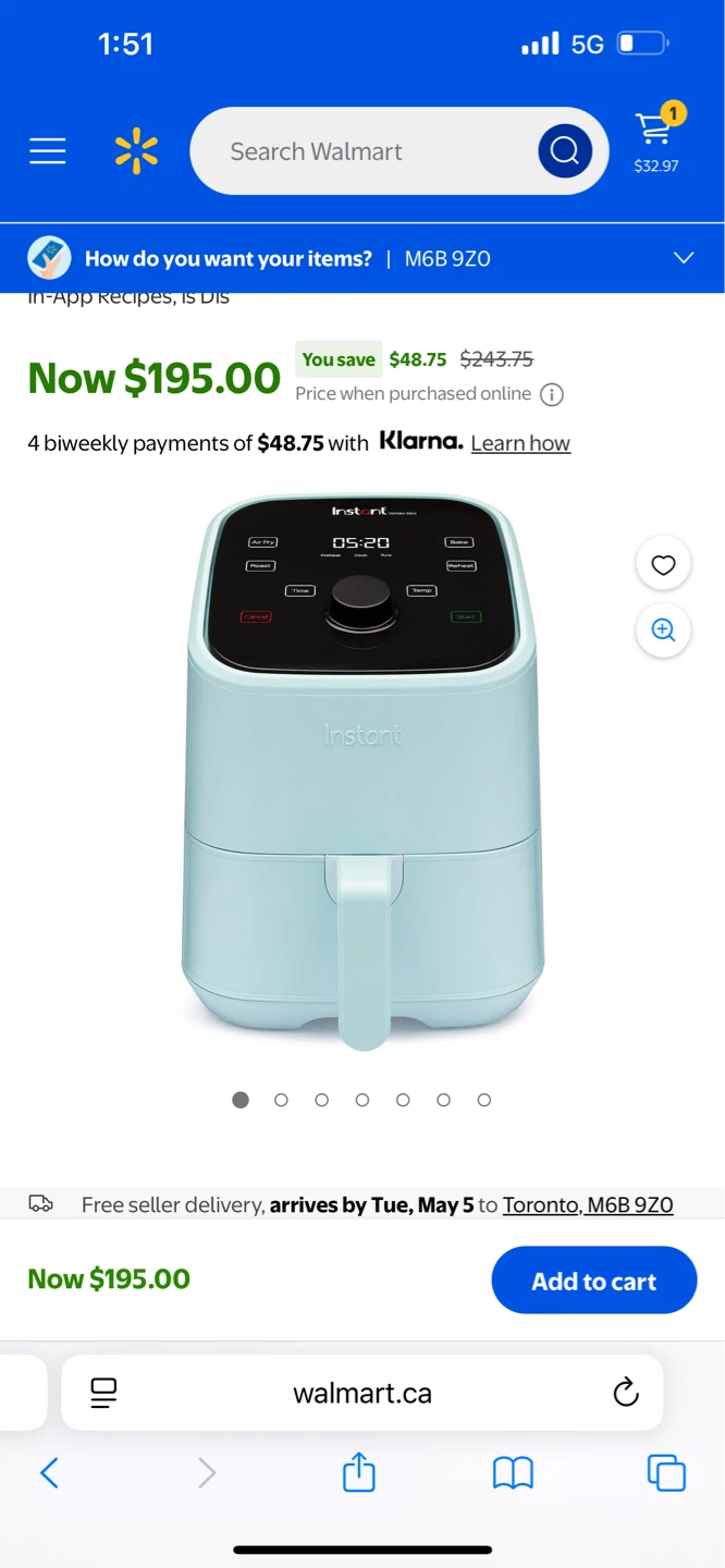 Instant Vortex Mini Air Fryer 2 Quart Black
