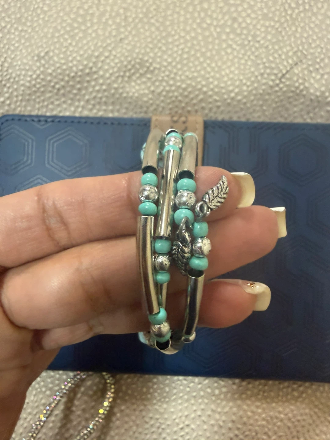 Turquoise and Silver Beaded Coil Bracelet- - photo 3