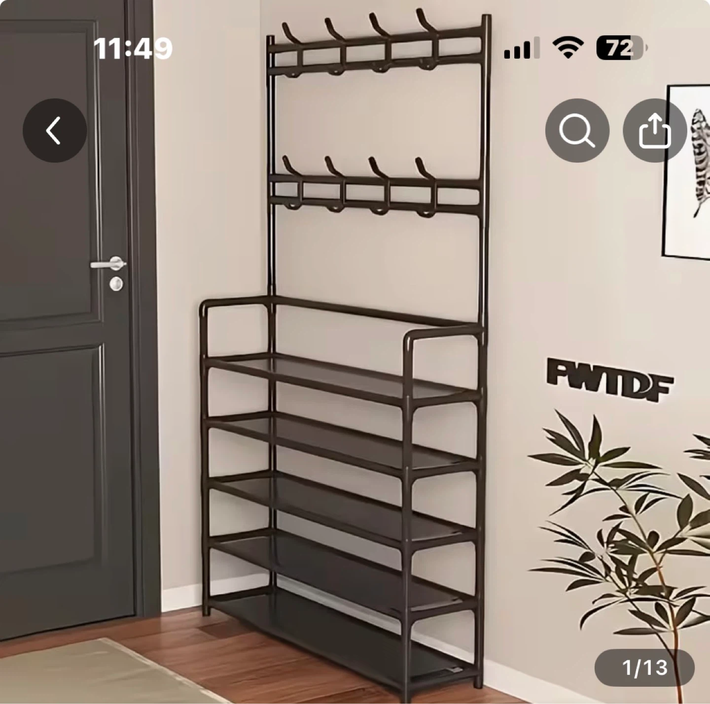 5 shelf 8 hook coat, and shoe rack