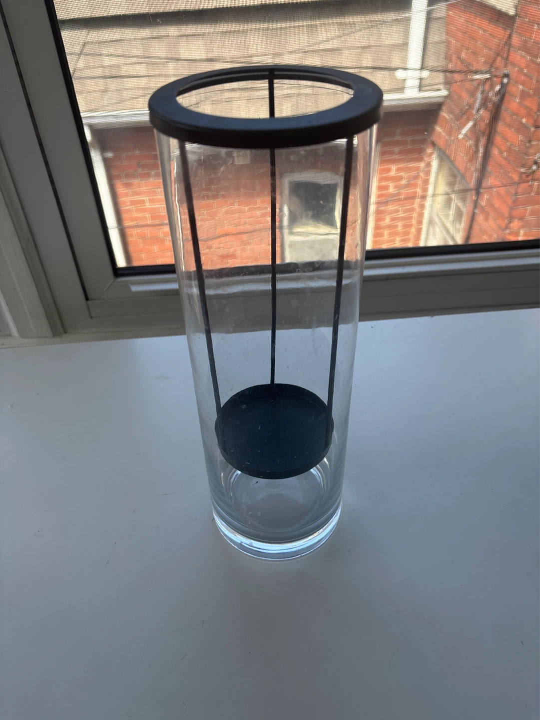 Glass Cylinder Candle Holder with Metal Accents