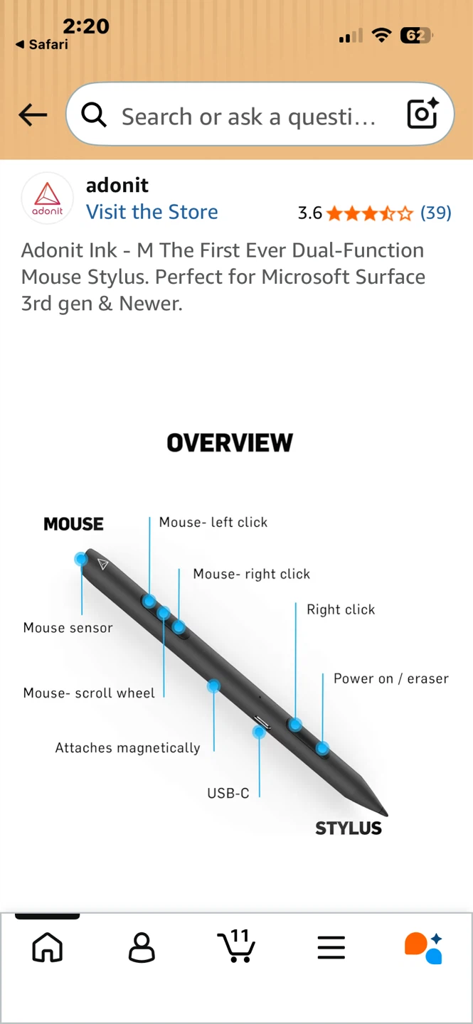Adonit Ink - M Dual-Function Mouse Stylus for Microsoft Surface - photo 3
