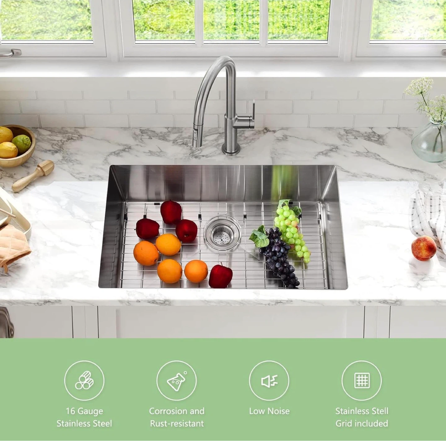 Stainless Steel Kitchen Sink with Grid - photo 2