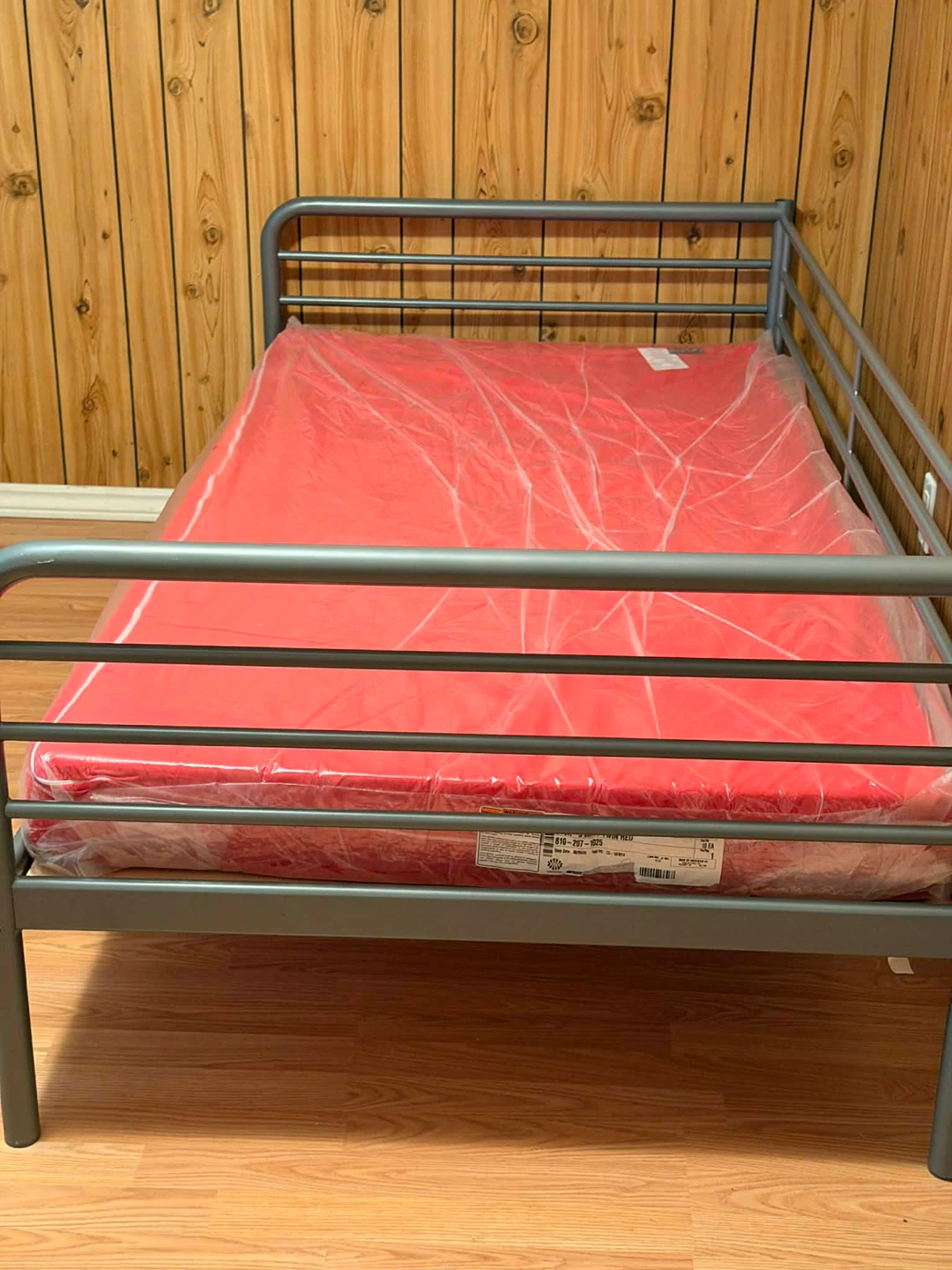 Twin Metal Bed Frame with Red Mattress