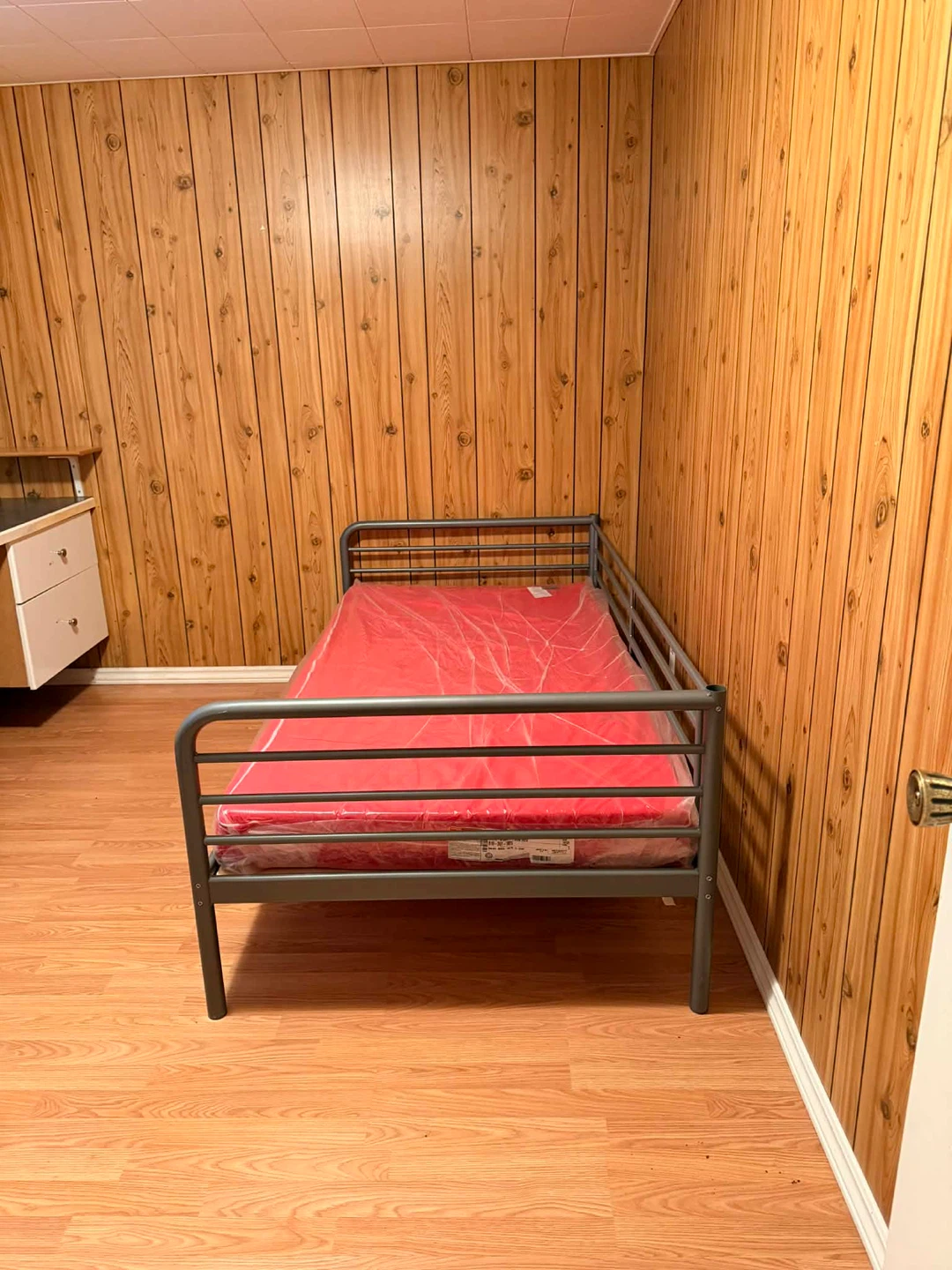 Twin Metal Bed Frame with Red Mattress - photo 2