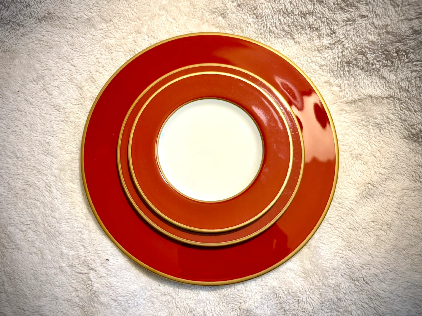 Red and White Ceramic Tea Set with Gold Trim