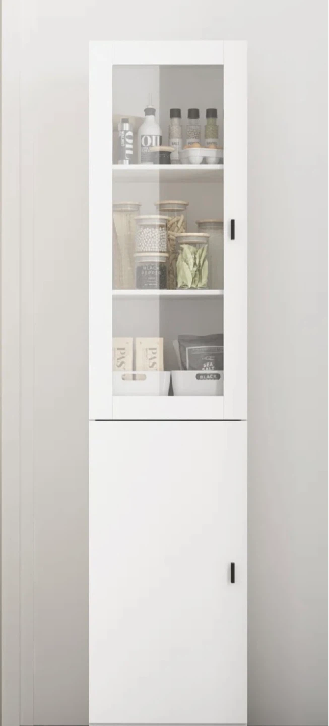 White Tall Storage Cabinet with Glass Door