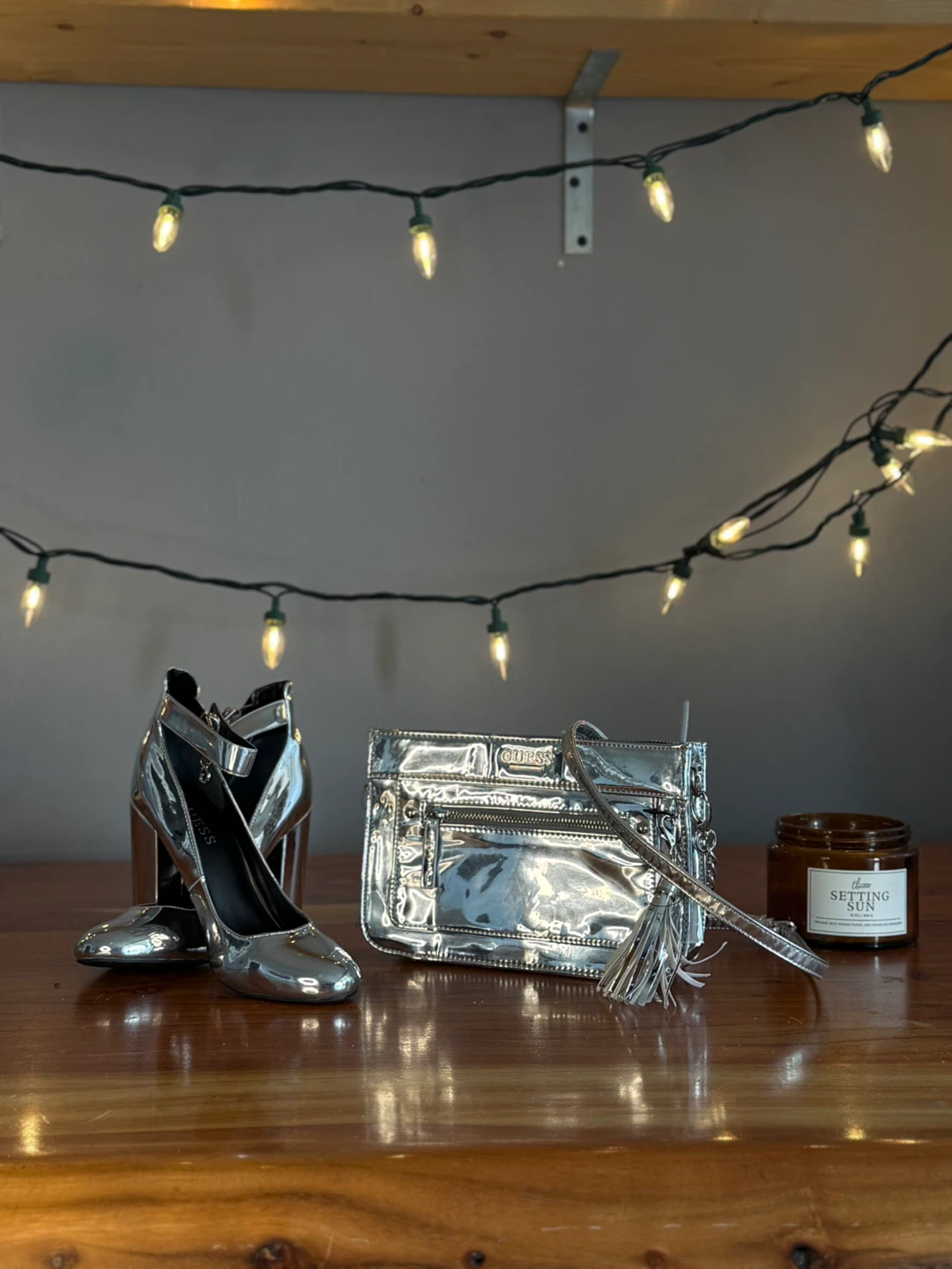 Guess Silver Heels and Matching Purse Set - photo 4