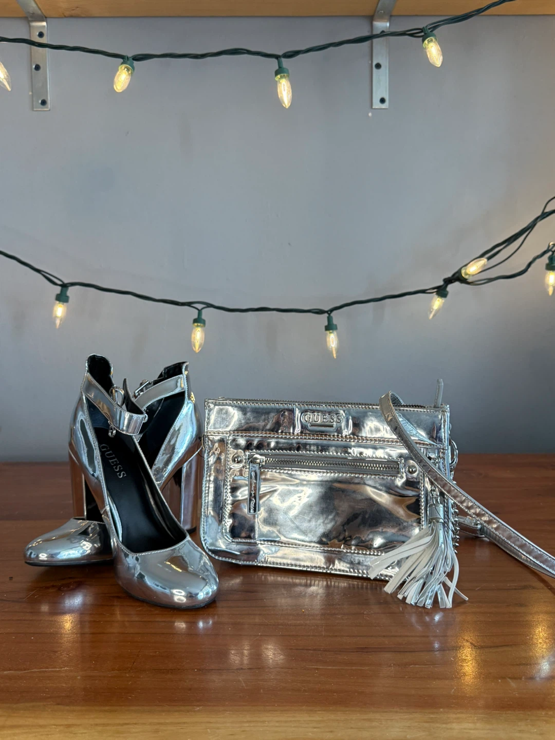 Guess Silver Heels and Matching Purse Set - photo 5