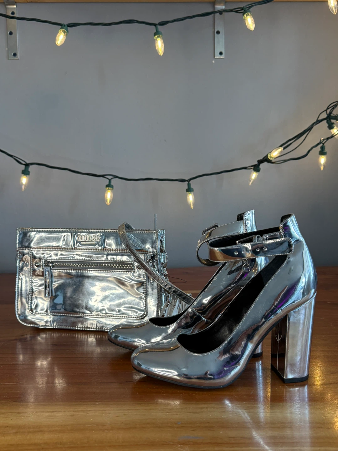 Guess Silver Heels and Matching Purse Set - photo 3